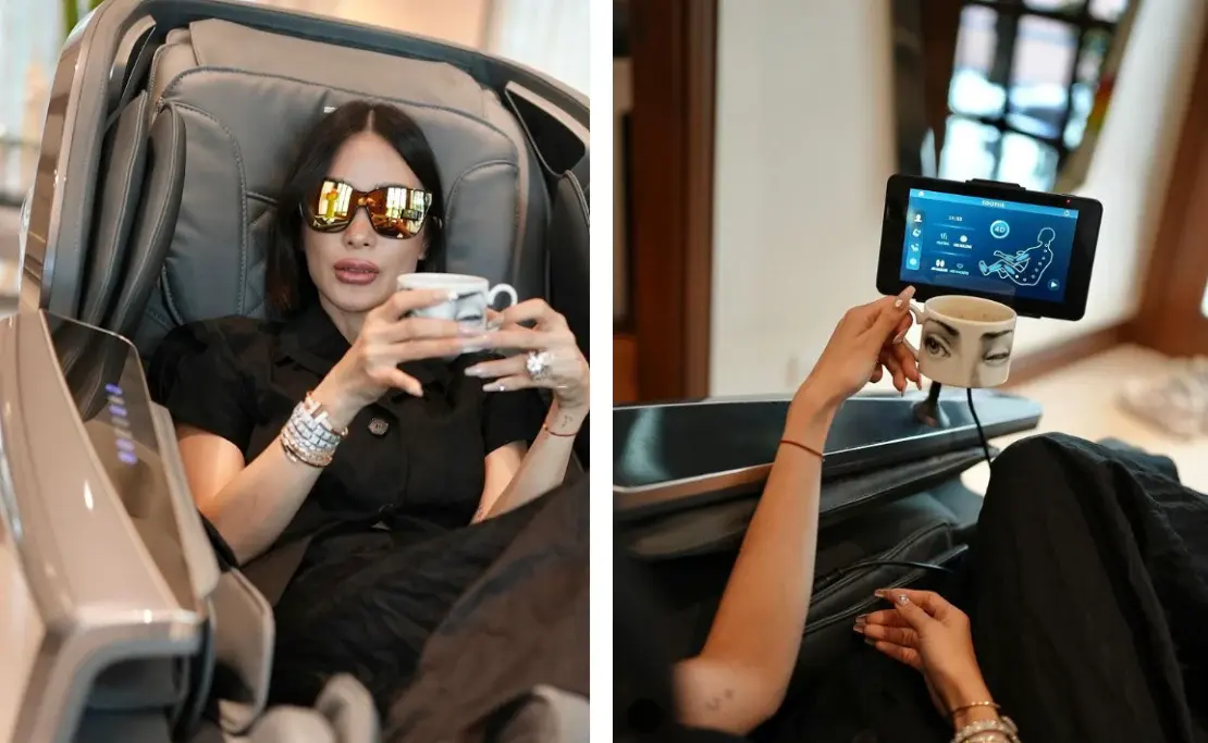Heart Evangelista relaxing on a ZION Executive Massage Chair
