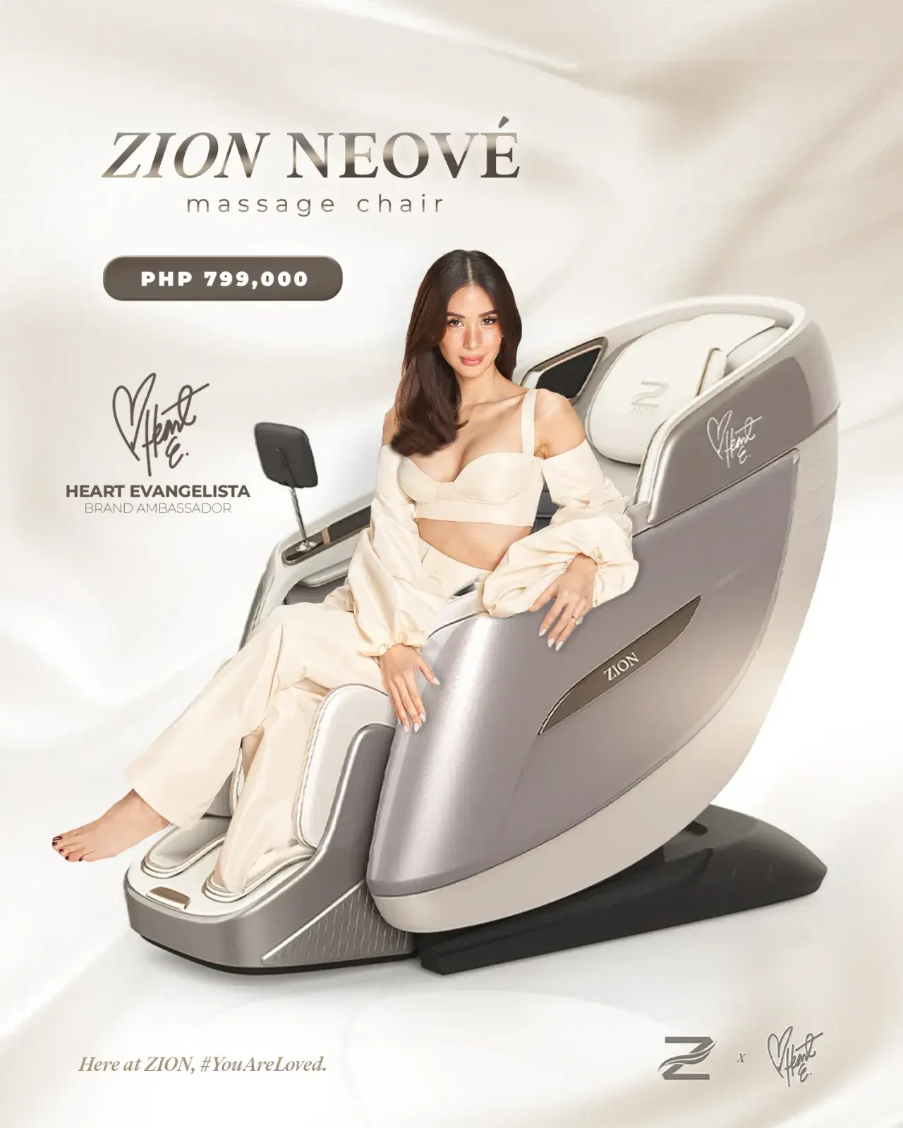 Heart Evangelista and the ZION Neové massage chair